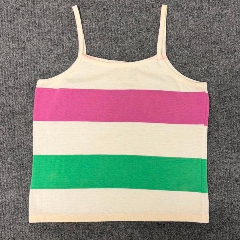 Vintage You Babes Womens Spaghetti Strap Tank Top Striped Pink Green White Large